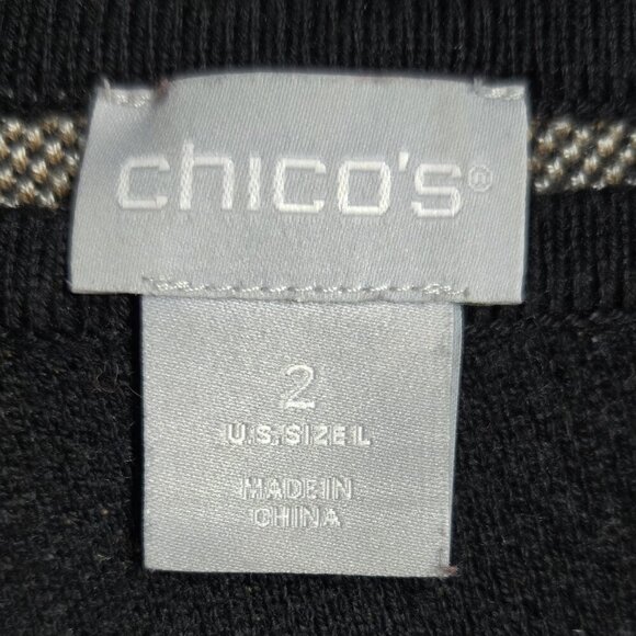 Chico's Black Abstract Zebra Print Asymmetrical Hem Tunic Sweater Unique - Picture 8 of 9